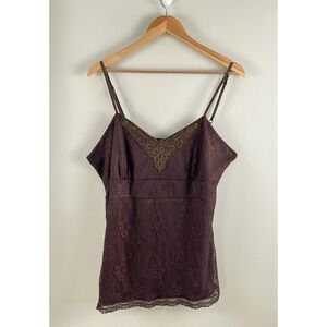 Y2K Babydoll‎ Top XXL Lace Chocolate Brown Sleeveless Cami Fairy Whimsey Goth